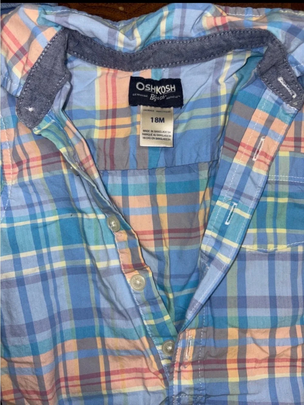 OshKosh B'gosh Pastel Plaid Shirt - Light Blue & Peach